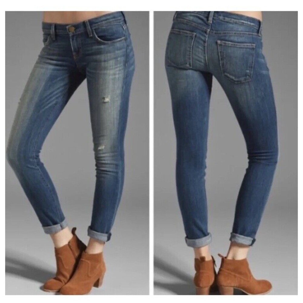 CURRENT ELLIOTT The Rolled Skinny Jeans Denim Detention Wash Distress $225 Sz 26